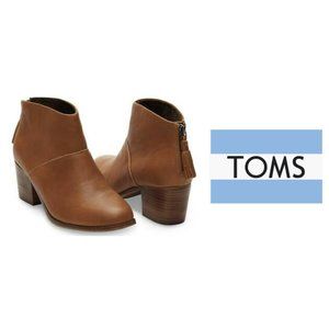 Toms Brown Leather Ankle Boots with Tassel Zip